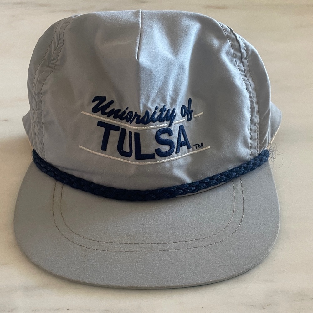 Vintage UNIVERSITY of TULSA Rope Lightweight Gray Navy Hat Adjustable